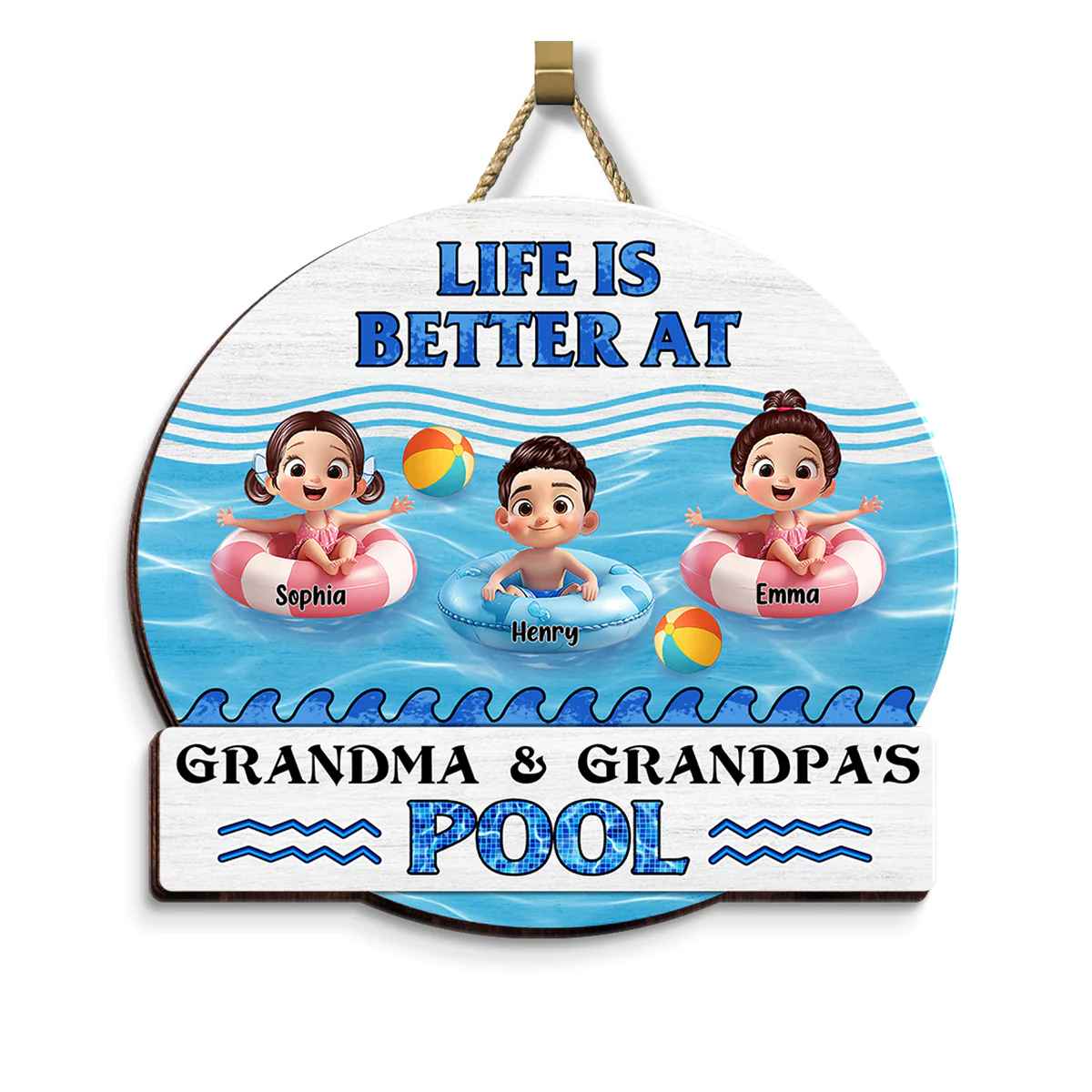 Life is Better at Grandma & Grandpa Pool Personalized Wooden Door Sign, Grandchildren Welcome Sign - Image 8