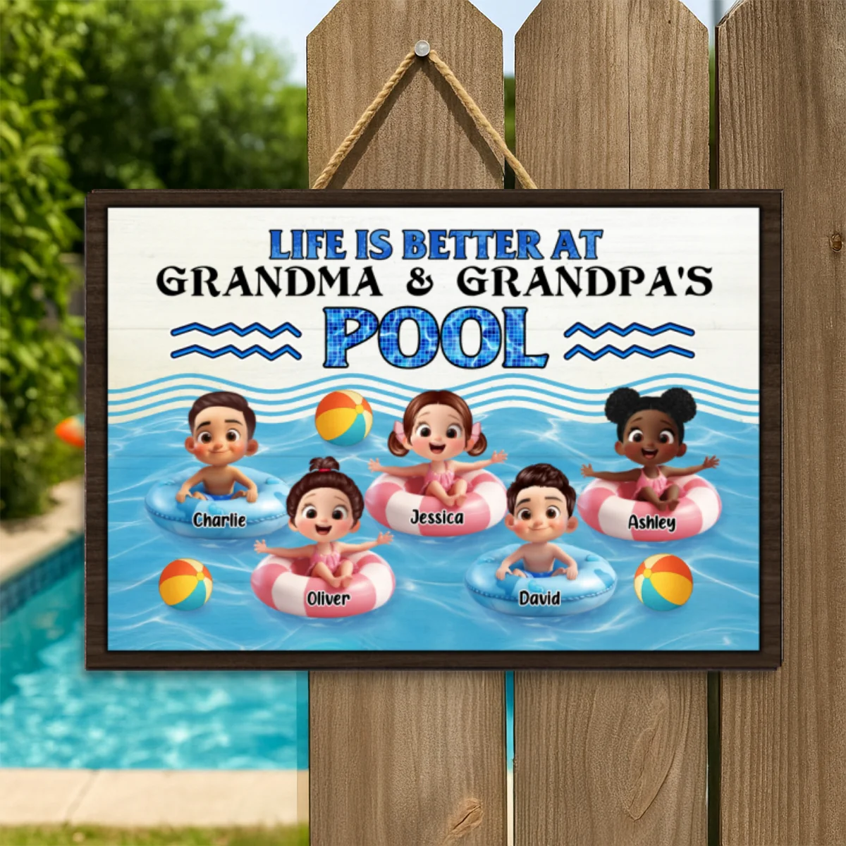 Life is Better at Grandma & Grandpa Pool Personalized Wooden Door Sign, Grandchildren Welcome Sign, Summer Sign - Image 10