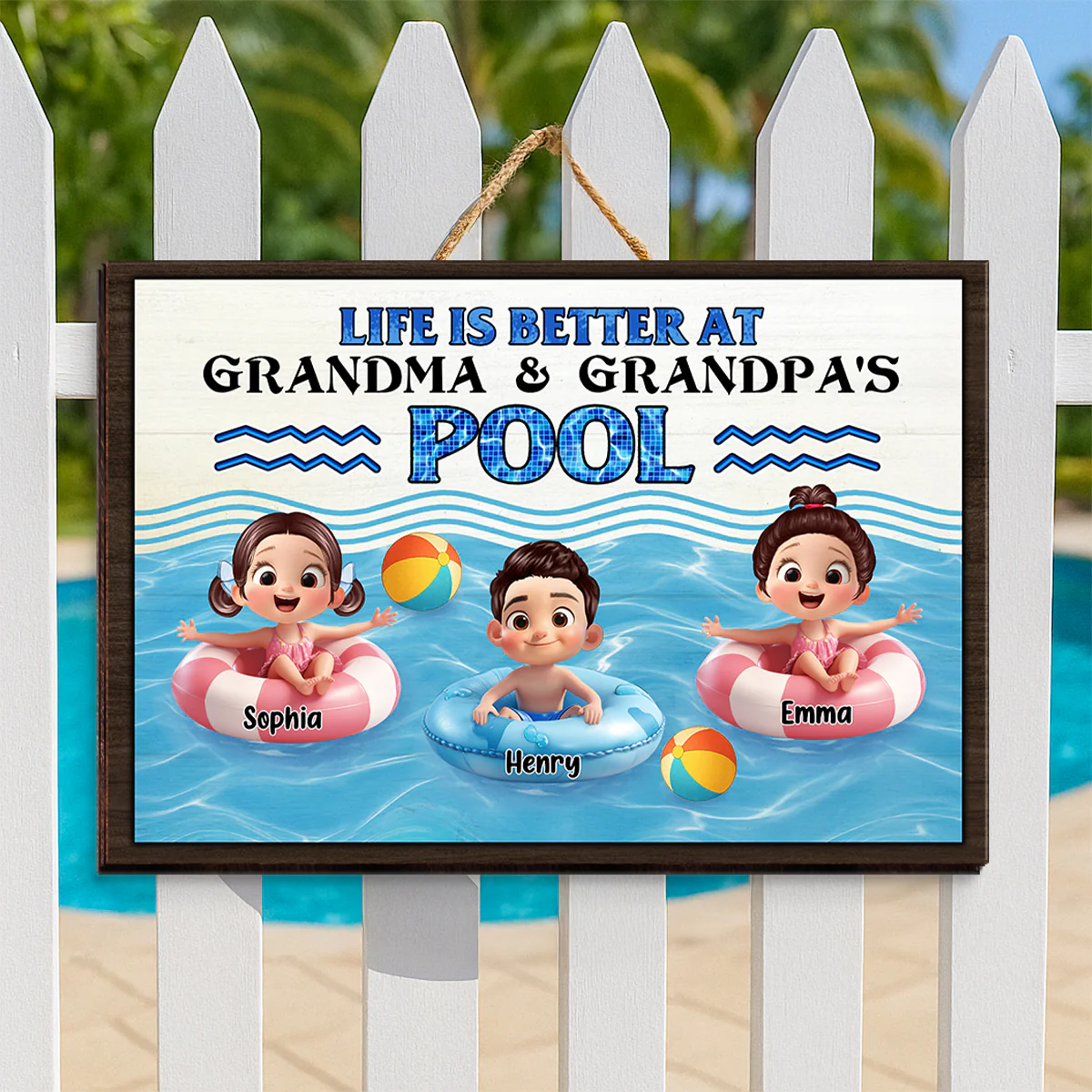 Life is Better at Grandma & Grandpa Pool Personalized Wooden Door Sign, Grandchildren Welcome Sign, Summer Sign - Image 6