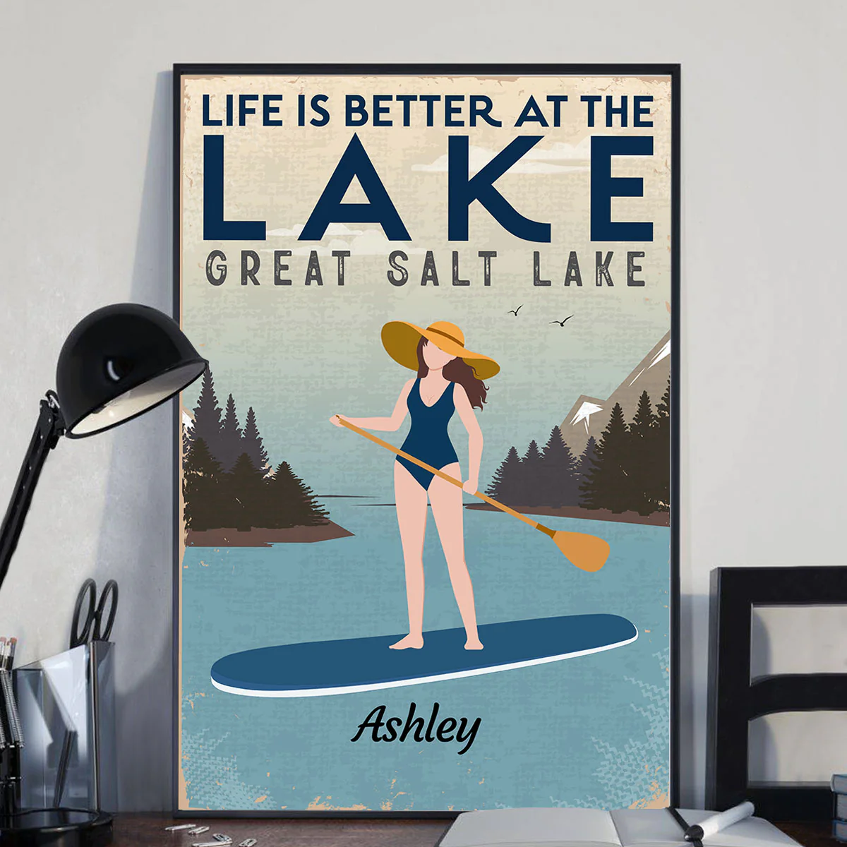 Life Is Better At The Lake Paddle Boarding Woman Man Lake House Decor Personalized Vertical Poster - Image 2