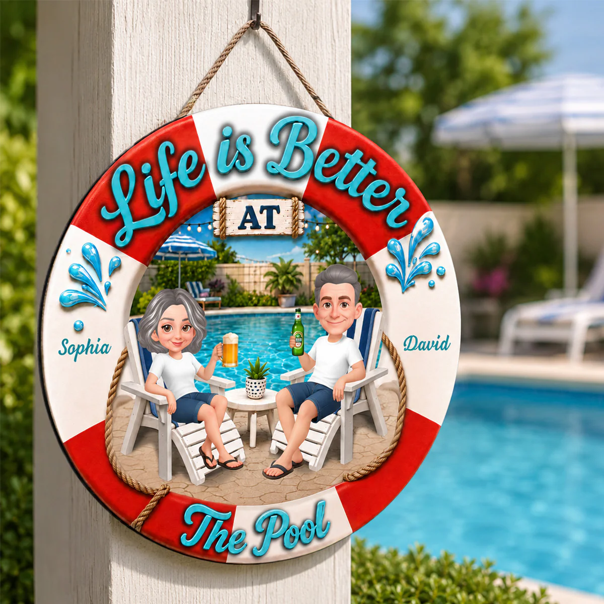 Life Is Better At The Pool 2D Flat - Personalized Wood Sign - Image 2