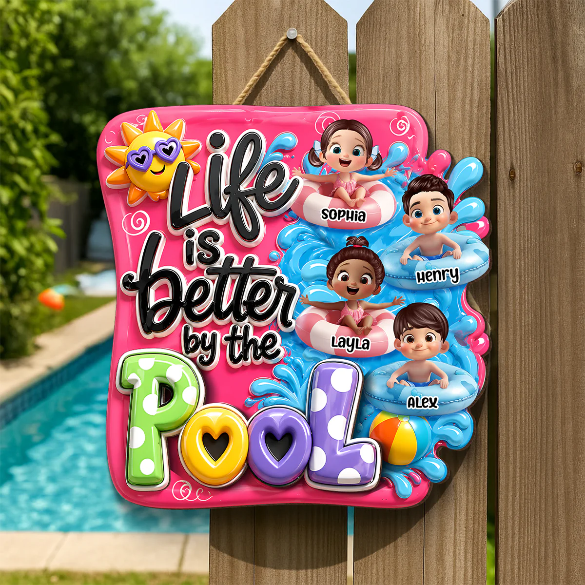 Life Is Better By The Pool Kids - Personalized Wood Sign - Gift For Grandparents, Summer Decoration