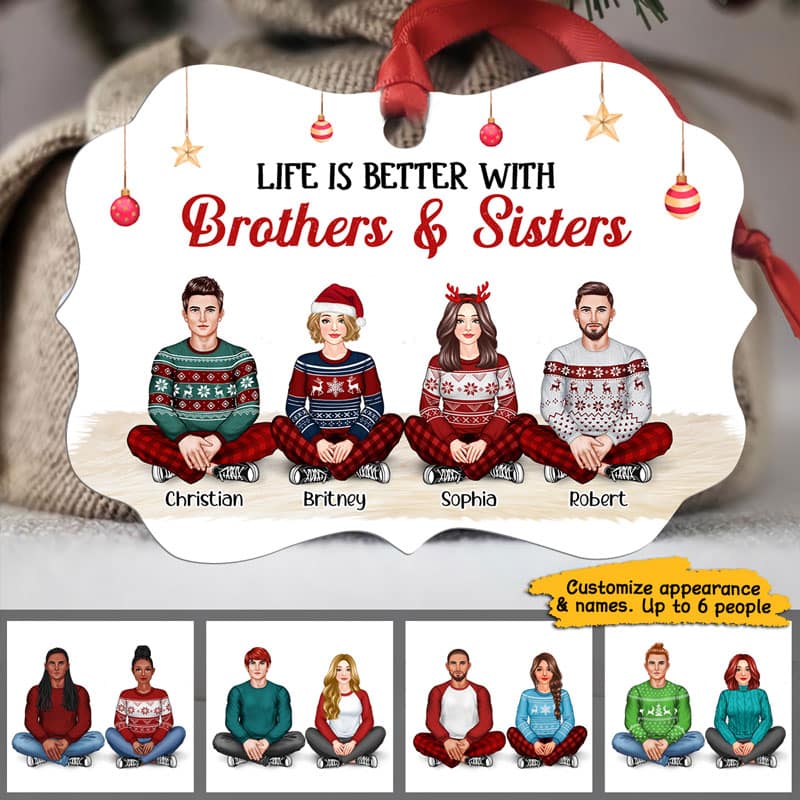 Life Is Better With Brother Sister Siblings Front View Personalized Christmas Ornament - Image 2