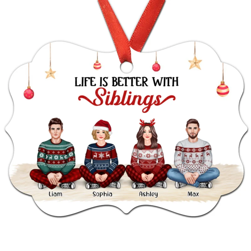 Life Is Better With Brother Sister Siblings Front View Personalized Christmas Ornament - Image 3