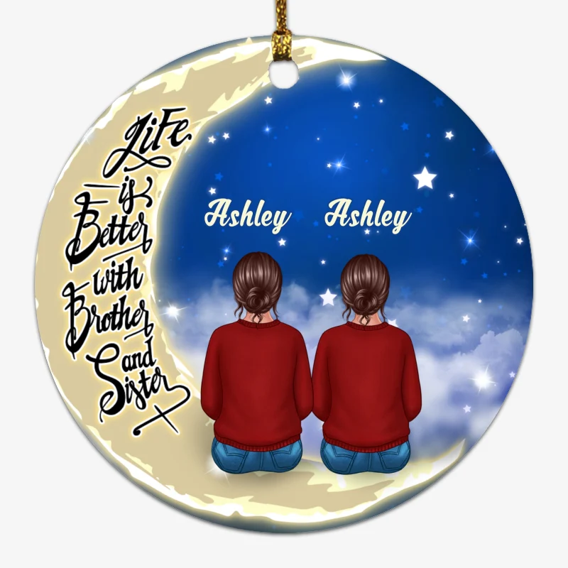 Life Is Better With Brothers Sisters Siblings Family Personalized Circle Ornament - Image 2