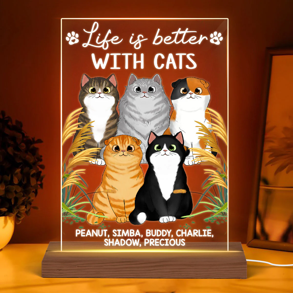 Life Is Better With Cats Cat Mom Personalized LED Night Light, Acrylic LED Lamp - Image 3