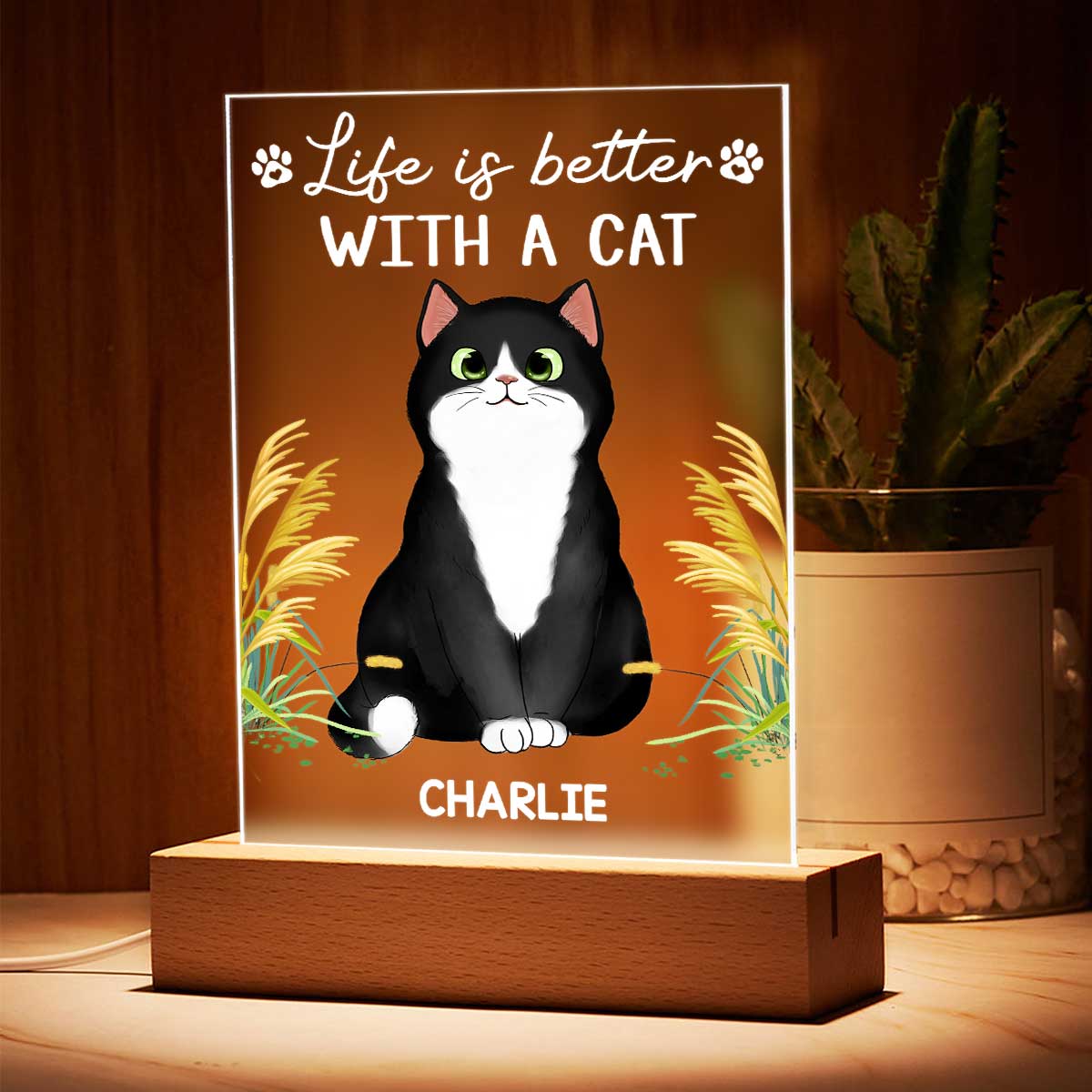 Life Is Better With Cats Cat Mom Personalized LED Night Light, Acrylic LED Lamp - Image 4