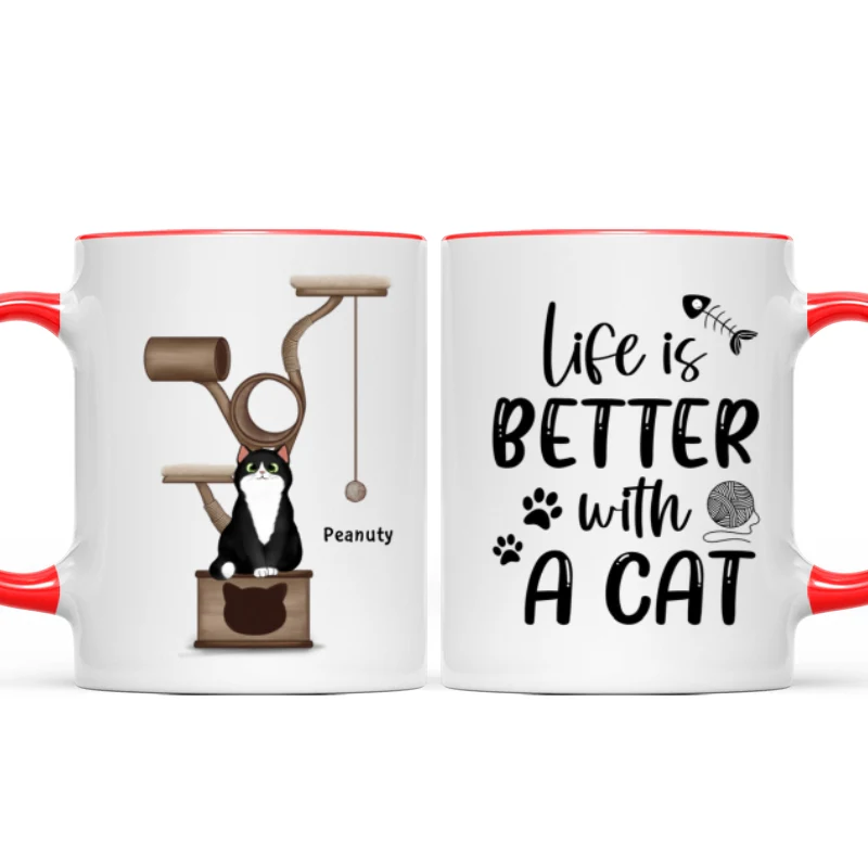 Life Is Better With Cats Fluffy Cat Tower Personalized Mug - Image 4