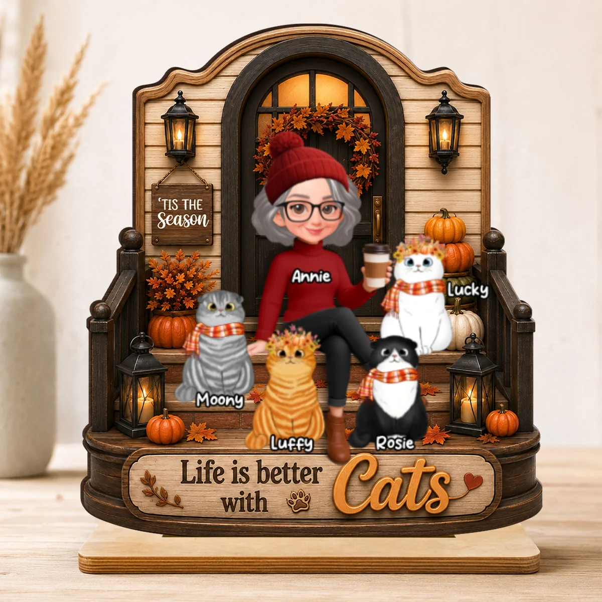 Life is Better with Cats - Personalized 2-Layered Wooden Plaque - Fall Decor for Cat Moms - Image 10
