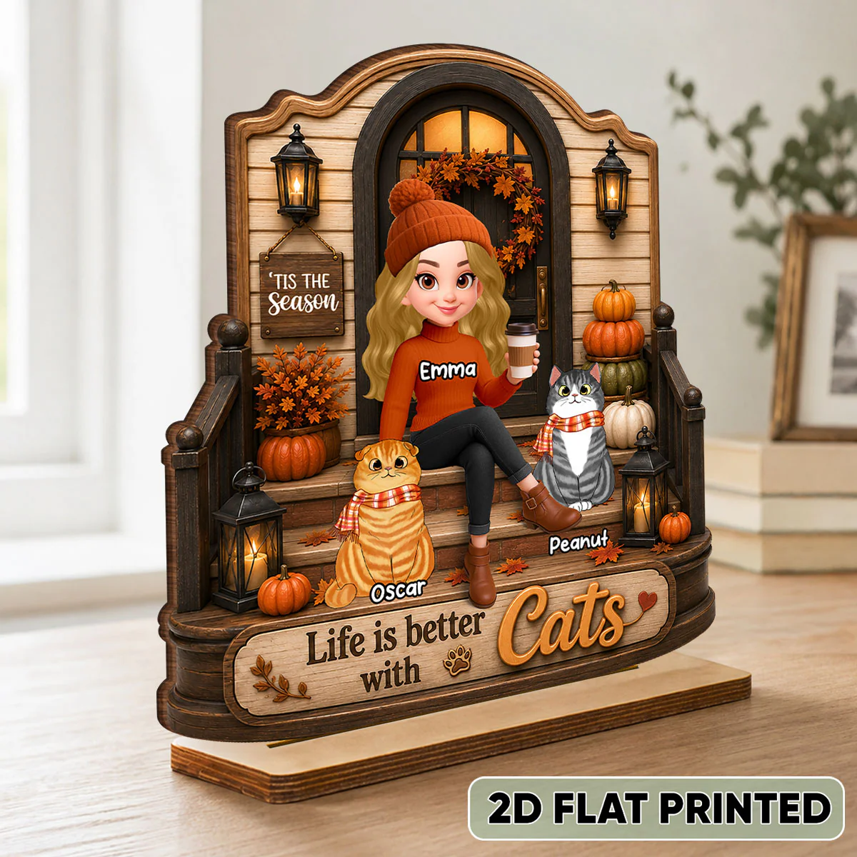 Life is Better with Cats - Personalized 2-Layered Wooden Plaque - Fall Decor for Cat Moms - Image 2