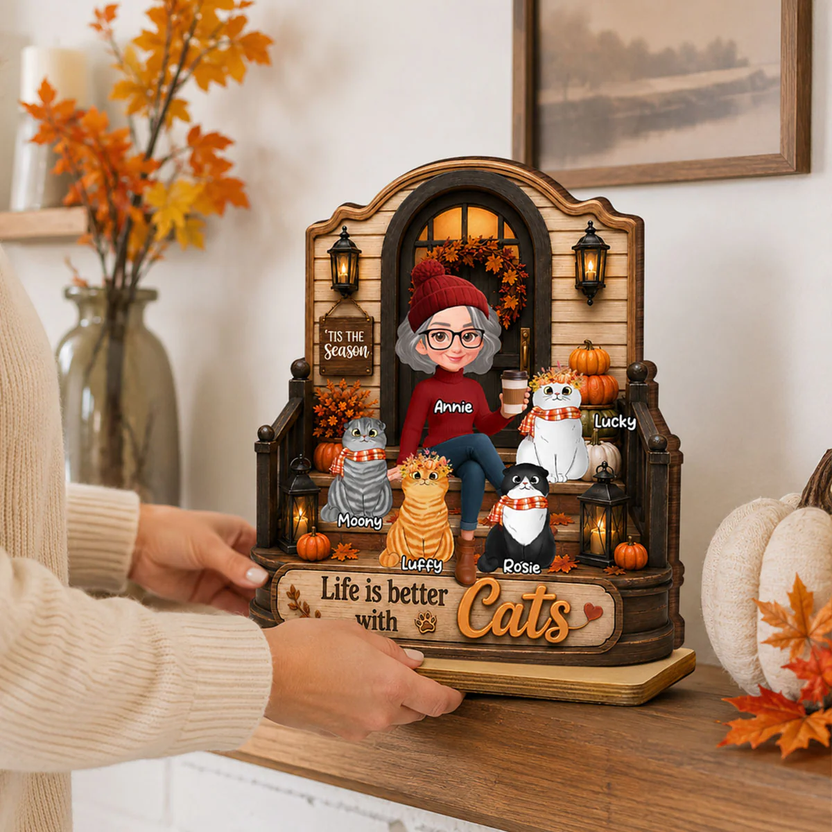 Life is Better with Cats - Personalized 2-Layered Wooden Plaque - Fall Decor for Cat Moms - Image 5