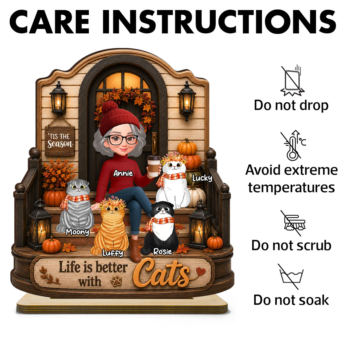 Life is Better with Cats - Personalized 2-Layered Wooden Plaque - Fall Decor for Cat Moms - Image 9