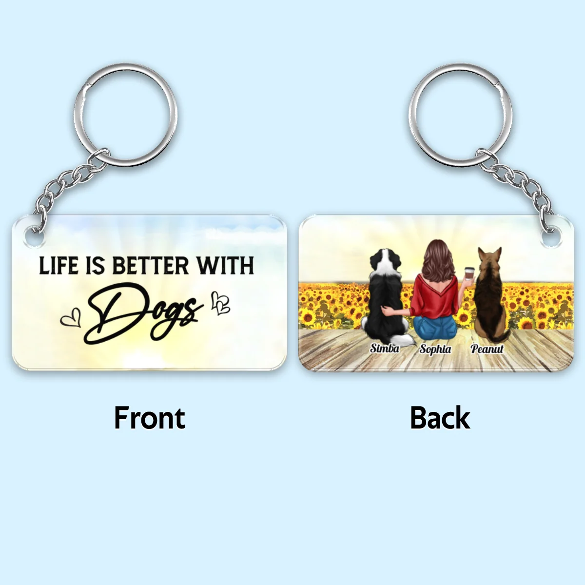 Life Is Better With Dogs Dog Mom Sunflower Field Personalized Acrylic Keychain - Image 4