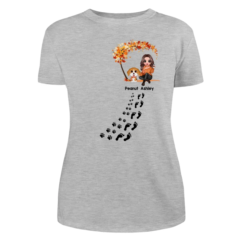 Life Is Better With Dogs Fall Season Woman & Cute Watercolor Dog Under Tree Personalized Shirt - Image 10