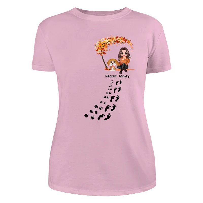 Life Is Better With Dogs Fall Season Woman & Cute Watercolor Dog Under Tree Personalized Shirt - Image 11