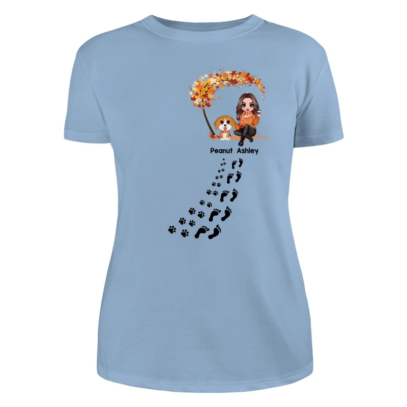 Life Is Better With Dogs Fall Season Woman & Cute Watercolor Dog Under Tree Personalized Shirt - Image 12