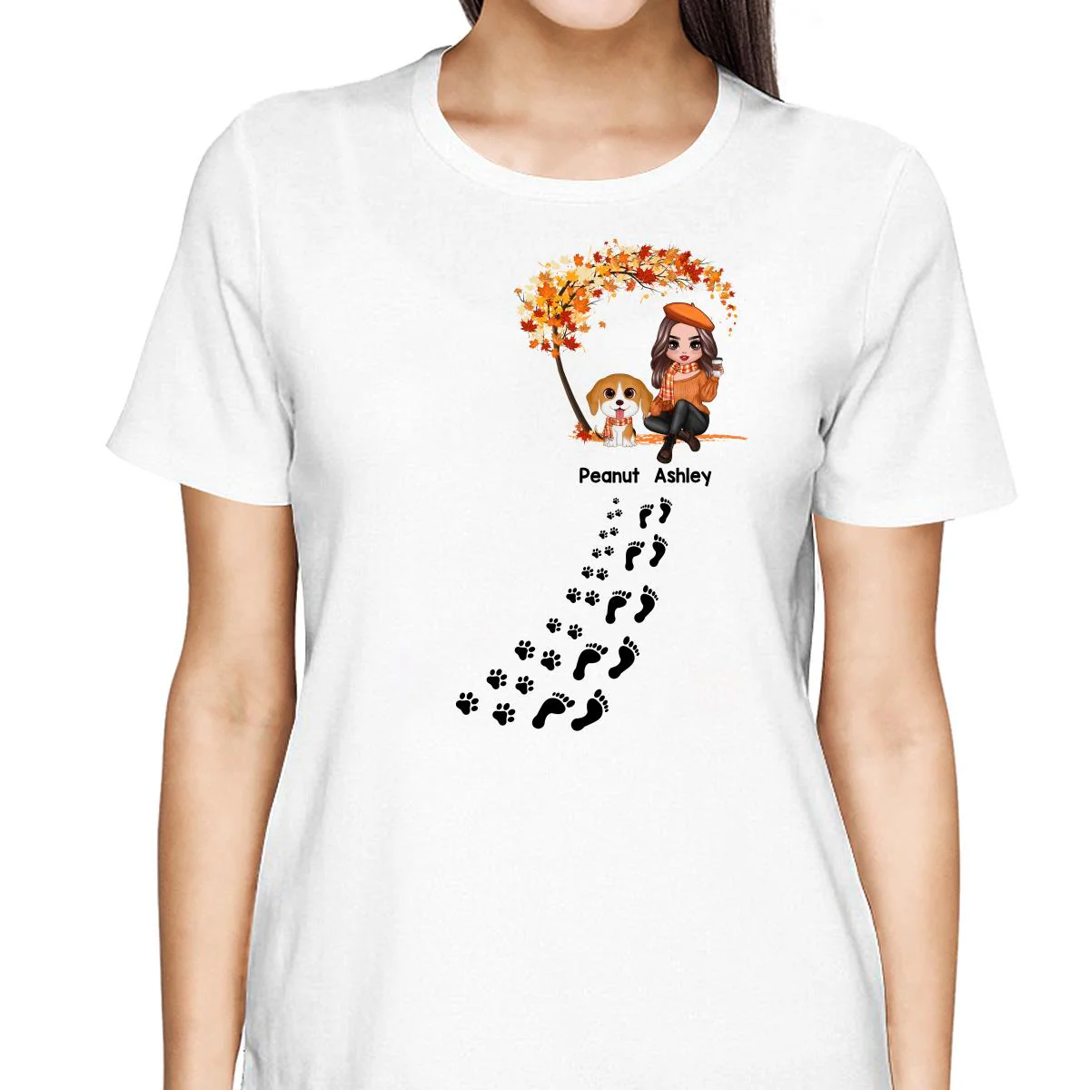 Life Is Better With Dogs Fall Season Woman & Cute Watercolor Dog Under Tree Personalized Shirt - Image 2