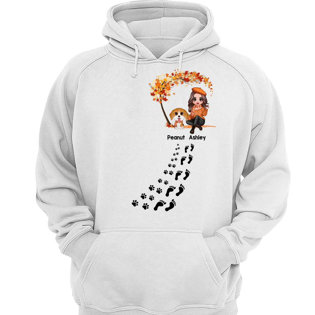 Life Is Better With Dogs Fall Season Woman & Cute Watercolor Dog Under Tree Personalized Shirt - Image 3