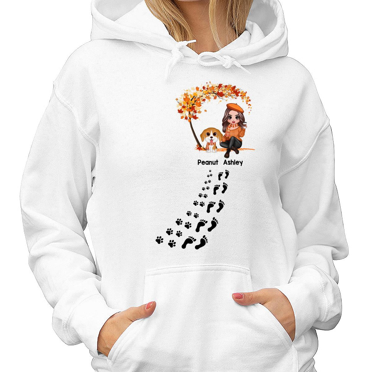 Life Is Better With Dogs Fall Season Woman & Cute Watercolor Dog Under Tree Personalized Shirt - Image 4