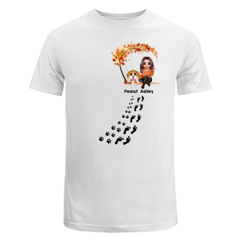 Life Is Better With Dogs Fall Season Woman & Cute Watercolor Dog Under Tree Personalized Shirt - Image 5