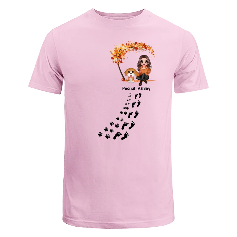 Life Is Better With Dogs Fall Season Woman & Cute Watercolor Dog Under Tree Personalized Shirt - Image 7