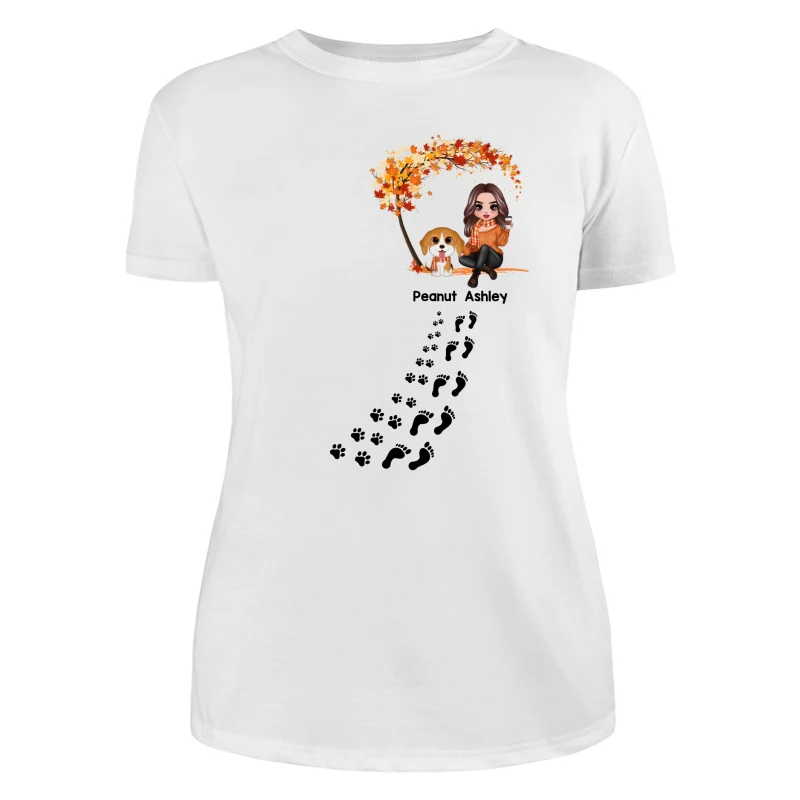 Life Is Better With Dogs Fall Season Woman & Cute Watercolor Dog Under Tree Personalized Shirt - Image 9