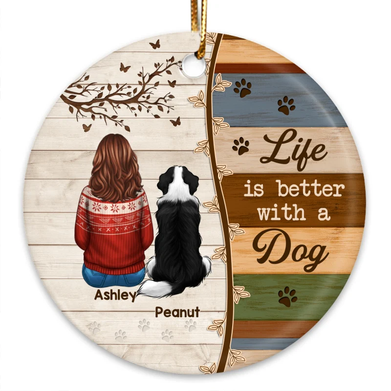 Life Is Better With Dogs Wood Branch Christmas Personalized Circle Ornament - Image 3