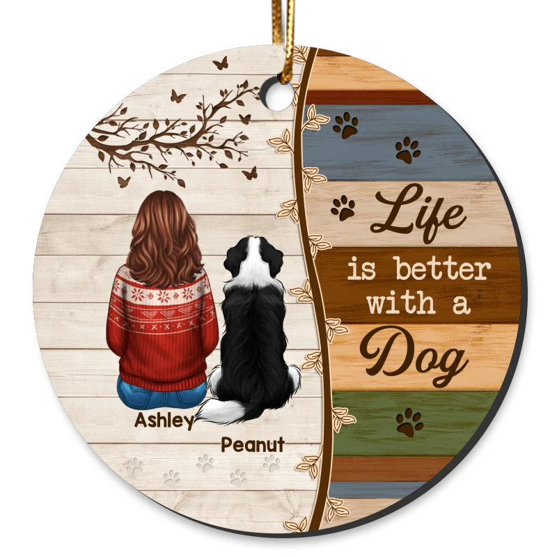 Life Is Better With Dogs Wood Branch Christmas Personalized Circle Ornament - Image 4
