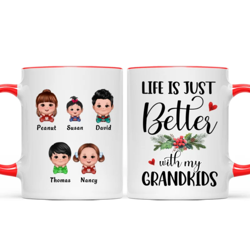 Life Is Better With Grandkids Chin On Hands Christmas Personalized Mug - Image 4