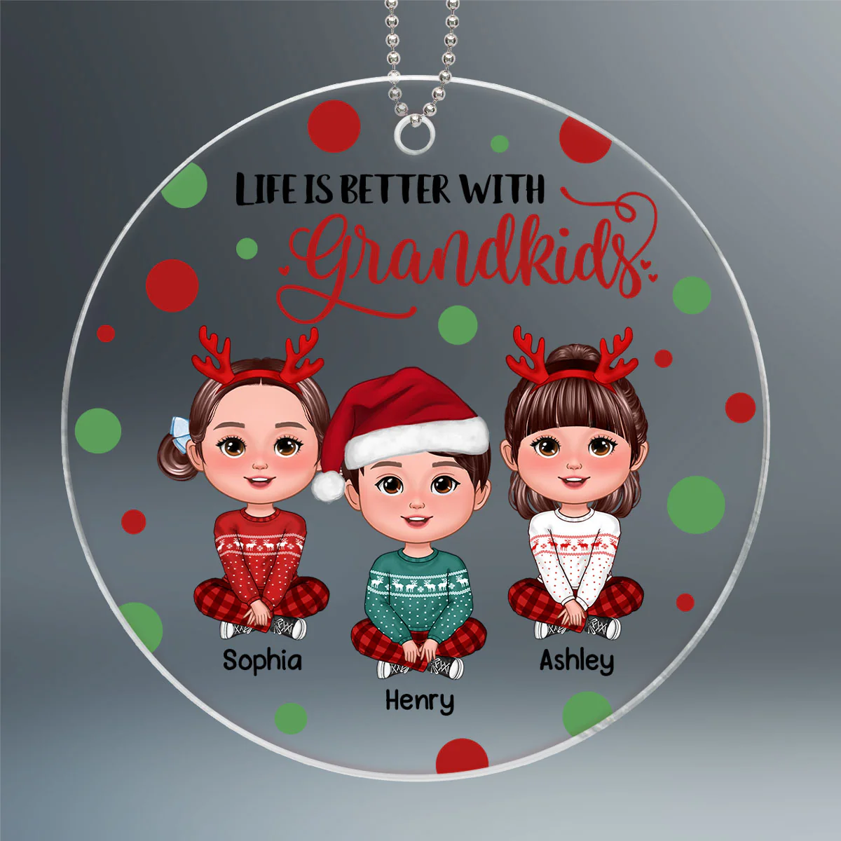 Life Is Better With Grandkids Christmas Dots Personalized Acrylic Ornament - Image 2