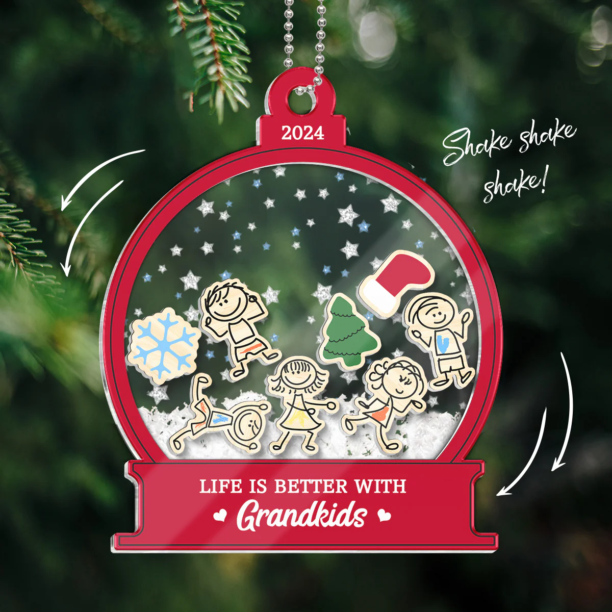 Life Is Better With Grandkids Grandma Personalized 4D Shaker Ornament, Christmas Gift For Granddaugter, Grandson, Grandma - Image 2