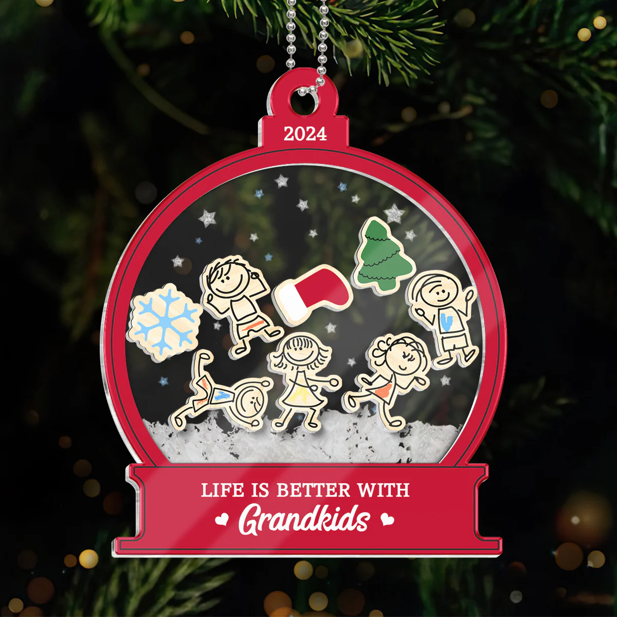 Life Is Better With Grandkids Grandma Personalized 4D Shaker Ornament, Christmas Gift For Granddaugter, Grandson, Grandma - Image 4