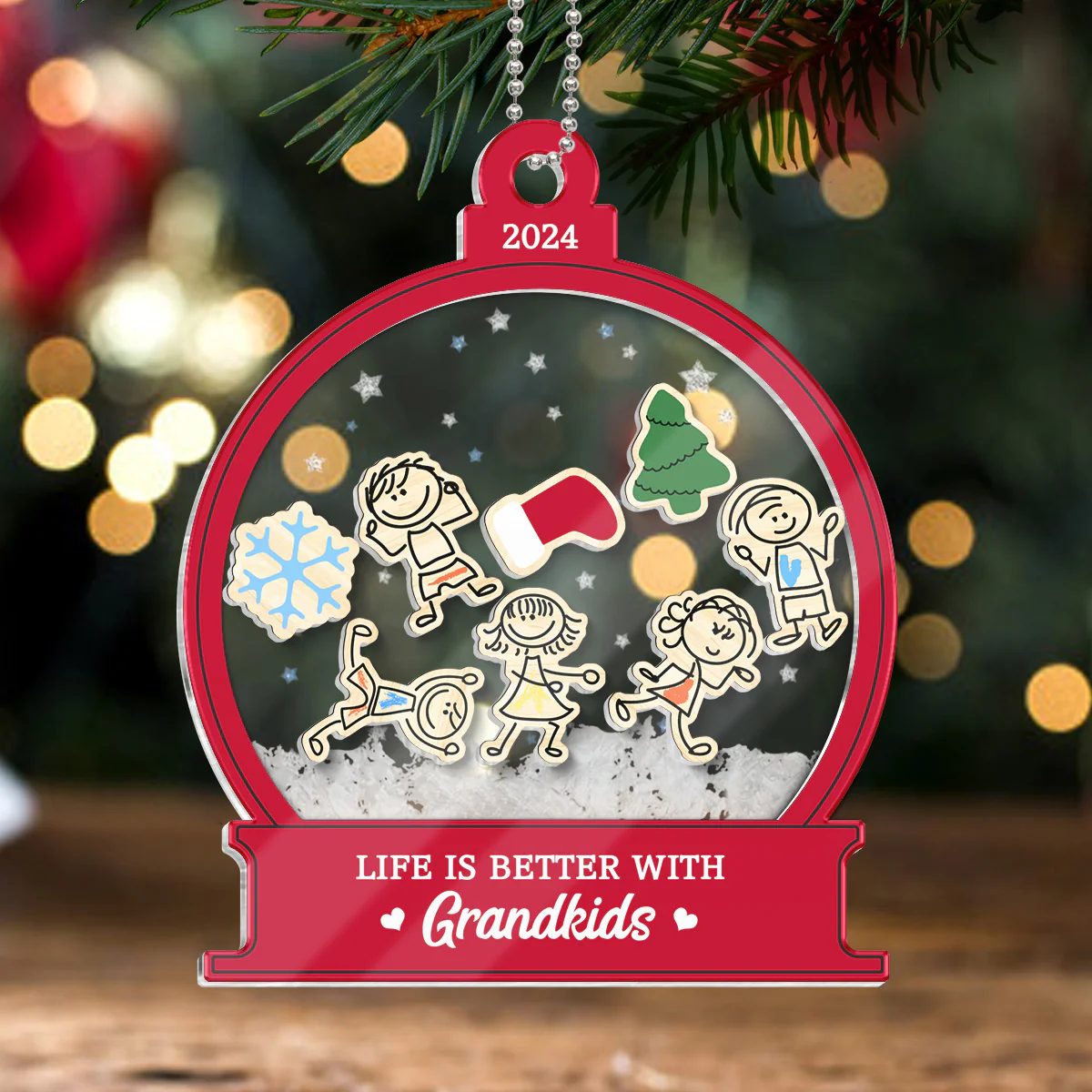 Life Is Better With Grandkids Grandma Personalized 4D Shaker Ornament, Christmas Gift For Granddaugter, Grandson, Grandma - Image 5