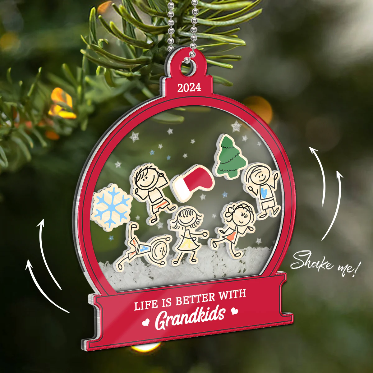 Life Is Better With Grandkids Grandma Personalized 4D Shaker Ornament, Christmas Gift For Granddaugter, Grandson, Grandma - Image 6