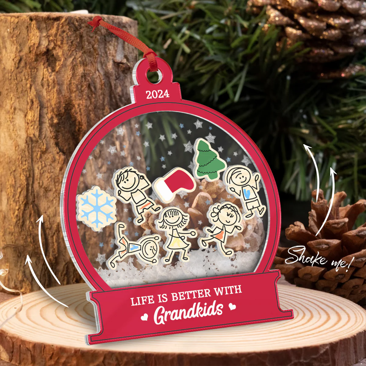Life Is Better With Grandkids Grandma Personalized 4D Shaker Ornament, Christmas Gift For Granddaugter, Grandson, Grandma - Image 7