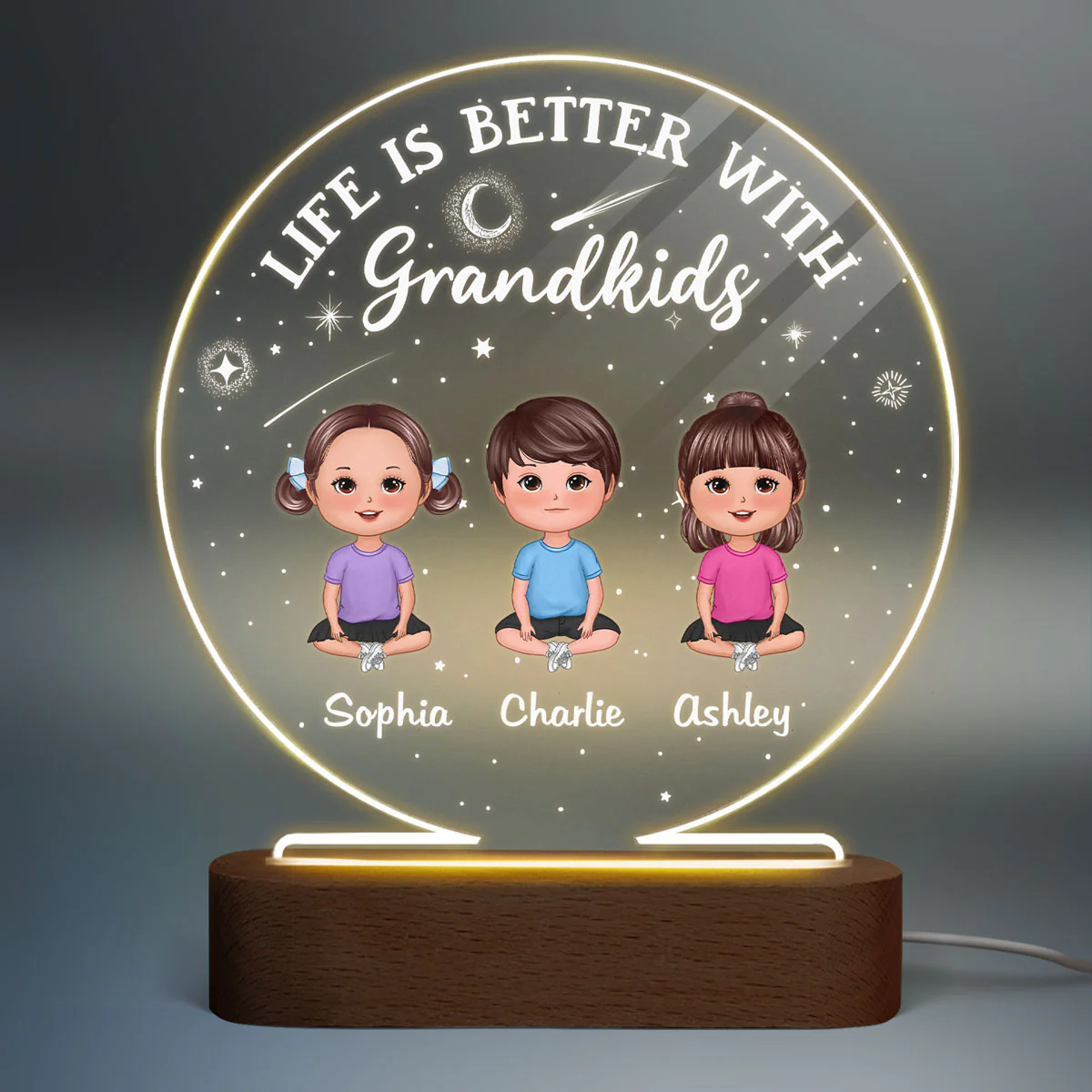 Life Is Better With Grandkids Grandpa Gift Personalized Circle LED Night Light - Image 2