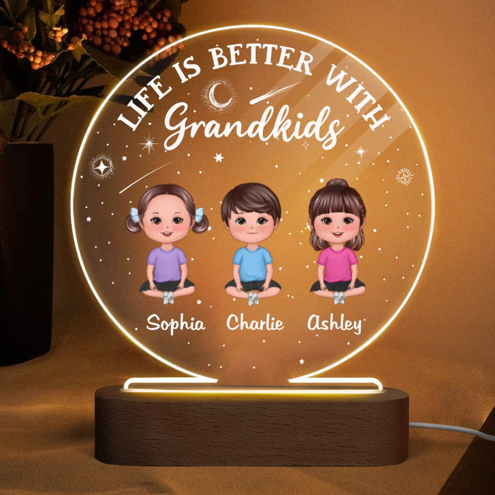Life Is Better With Grandkids Grandpa Gift Personalized Circle LED Night Light - Image 4