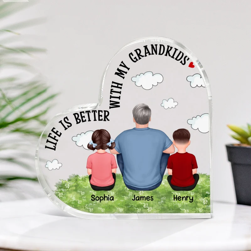 Life Is Better With Grandkids Personalized Acrylic Heart Plaque - Image 3