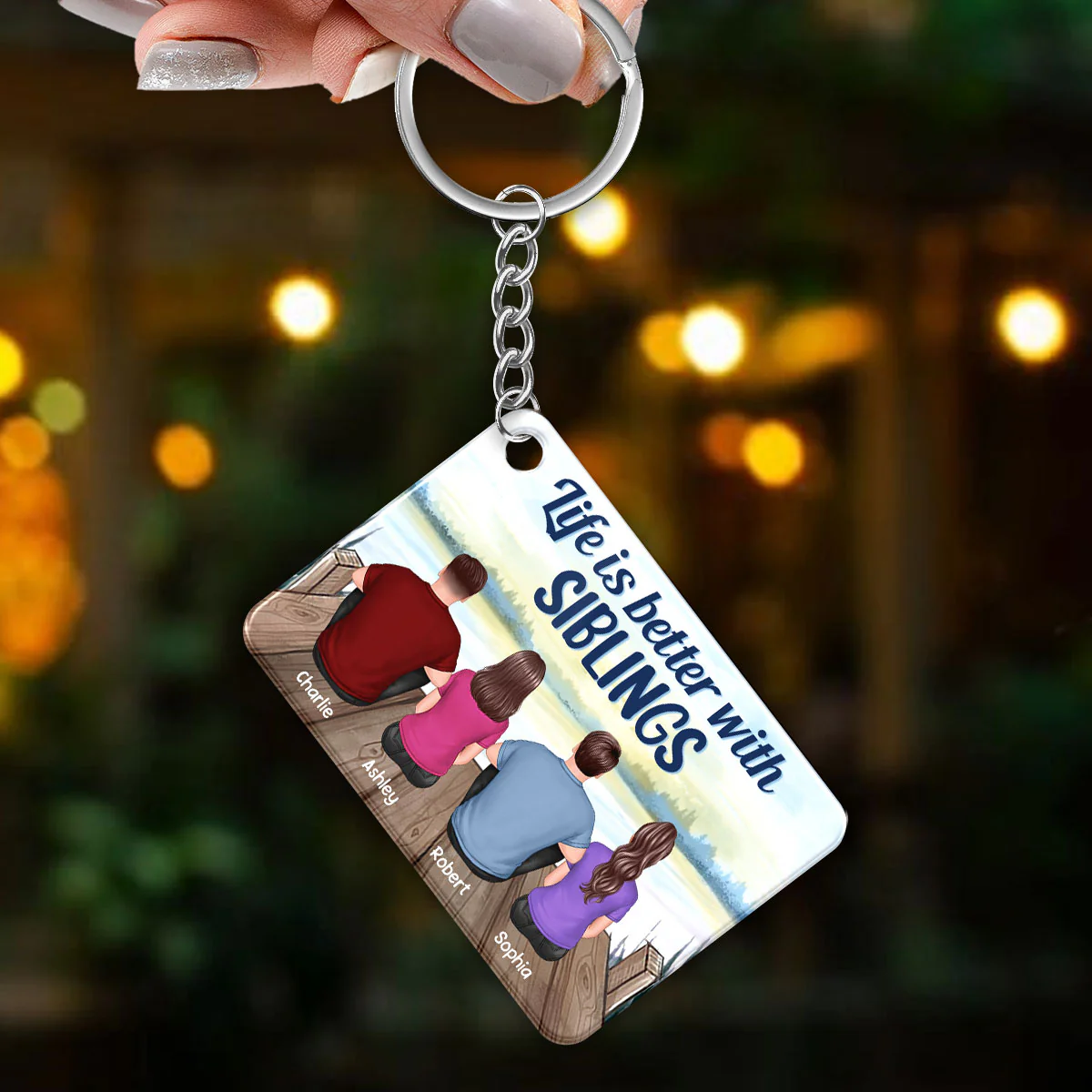 Life Is Better With Sisters Brothers Besties Siblings Lake View Personalized Acrylic Keychain - Image 3