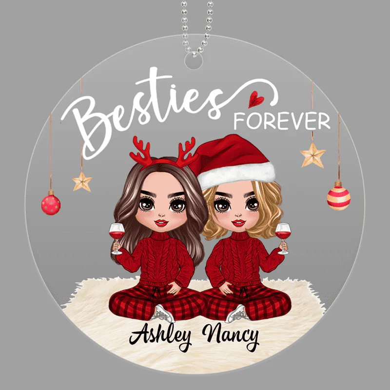 Life Is Better With Sisters Doll Sisters Christmas Checkered Pants Personalized Acrylic Ornament - Image 2