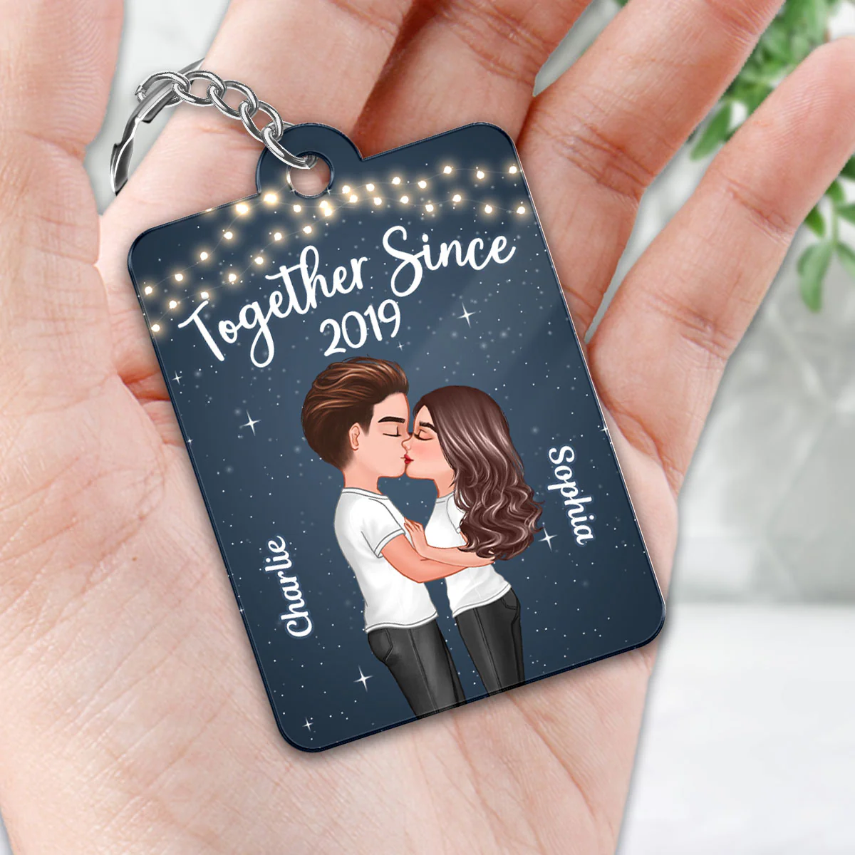 Light String Doll Couple Kissing Favorite Song Scannable QR Code Personalized Acrylic Keychain - Image 2