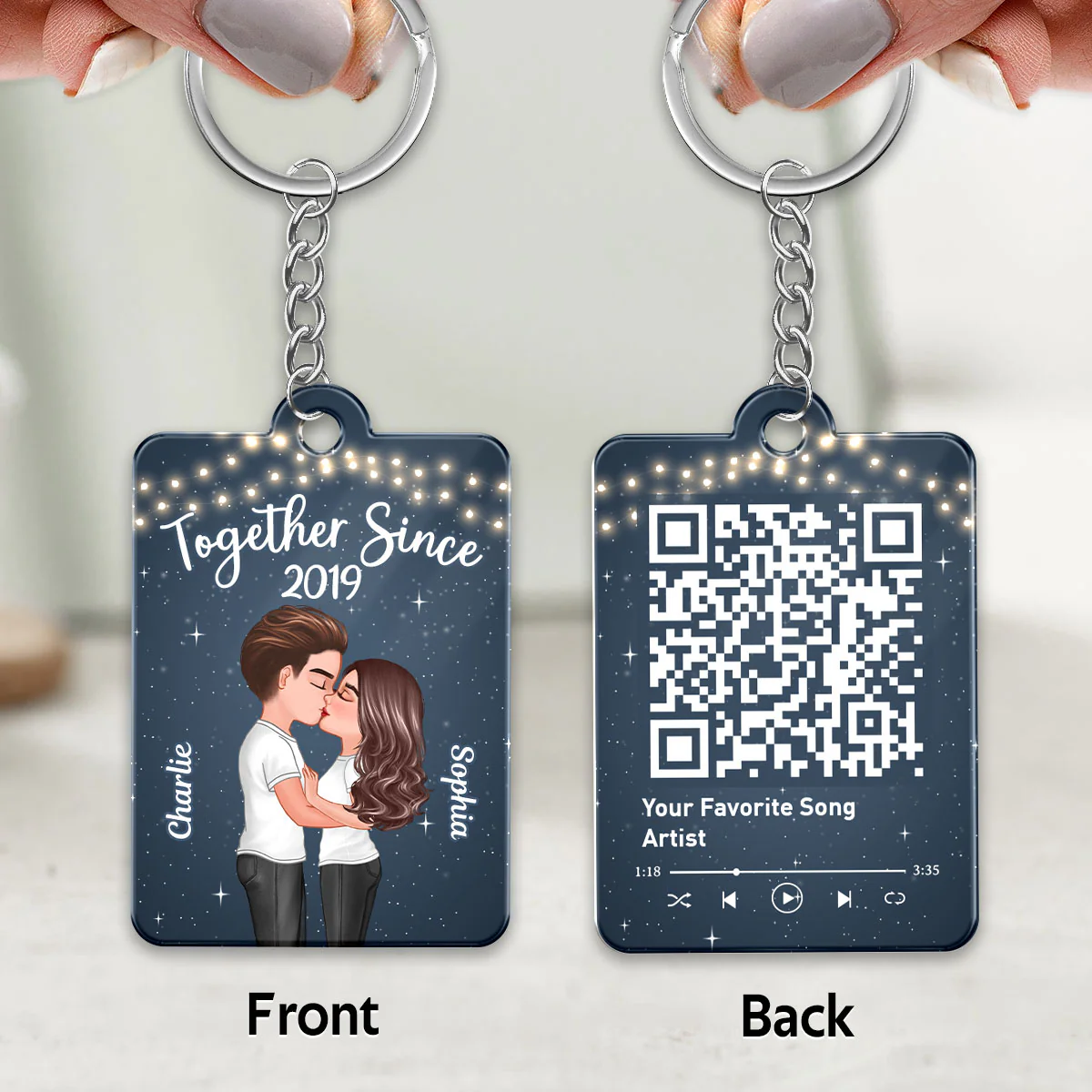 Light String Doll Couple Kissing Favorite Song Scannable QR Code Personalized Acrylic Keychain - Image 3