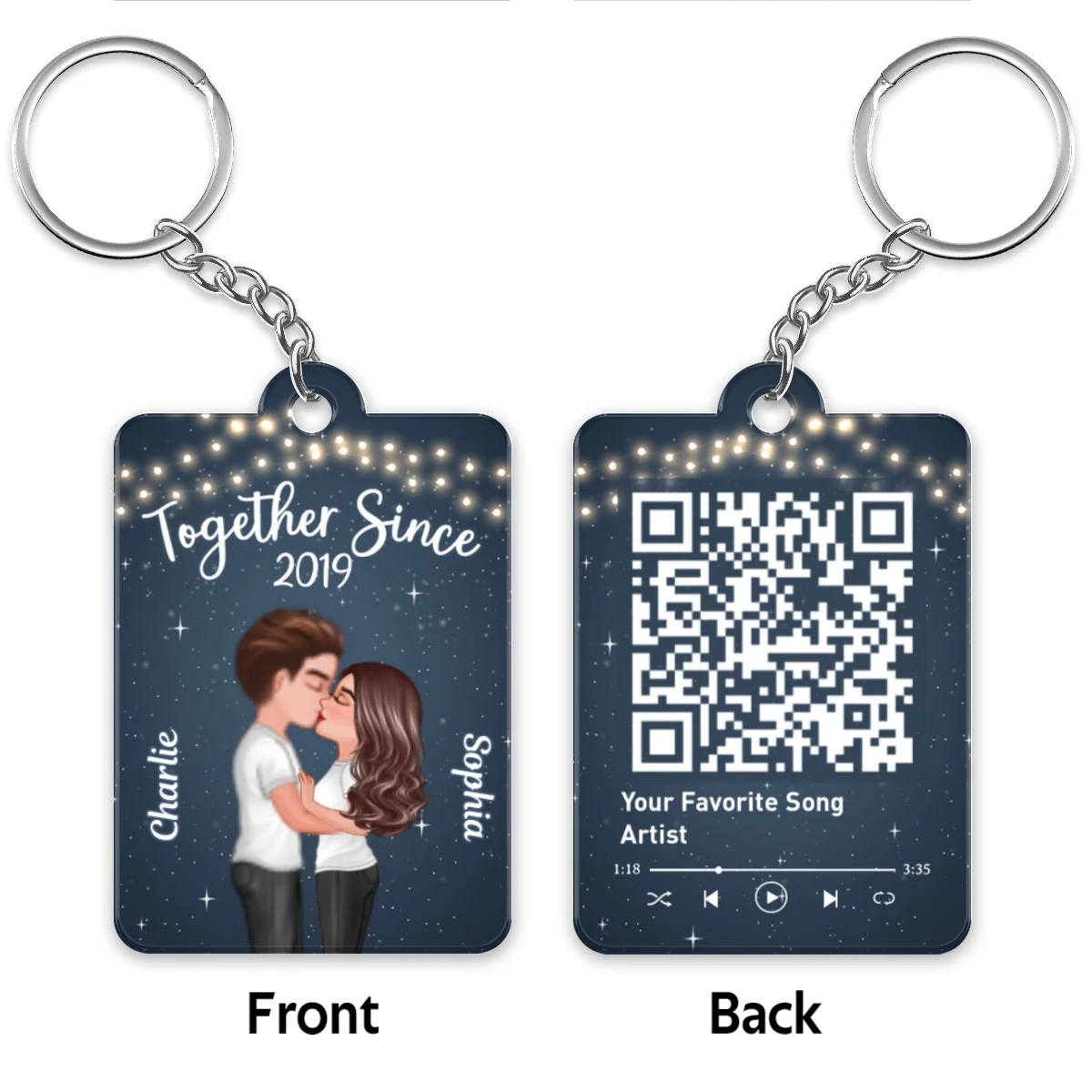 Light String Doll Couple Kissing Favorite Song Scannable QR Code Personalized Acrylic Keychain - Image 4