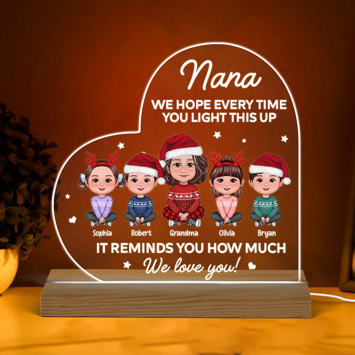 Light This Up Grandma Grandkids Crossed Legs Christmas Gift For Grandma Personalized Heart Acrylic Plaque With LED Night Light