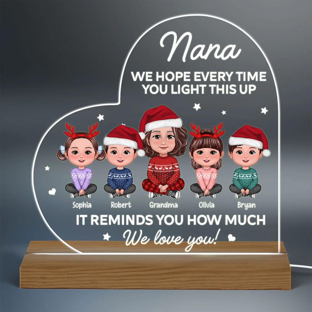 Light This Up Grandma Grandkids Crossed Legs Christmas Gift For Grandma Personalized Heart Acrylic Plaque With LED Night Light - Image 3