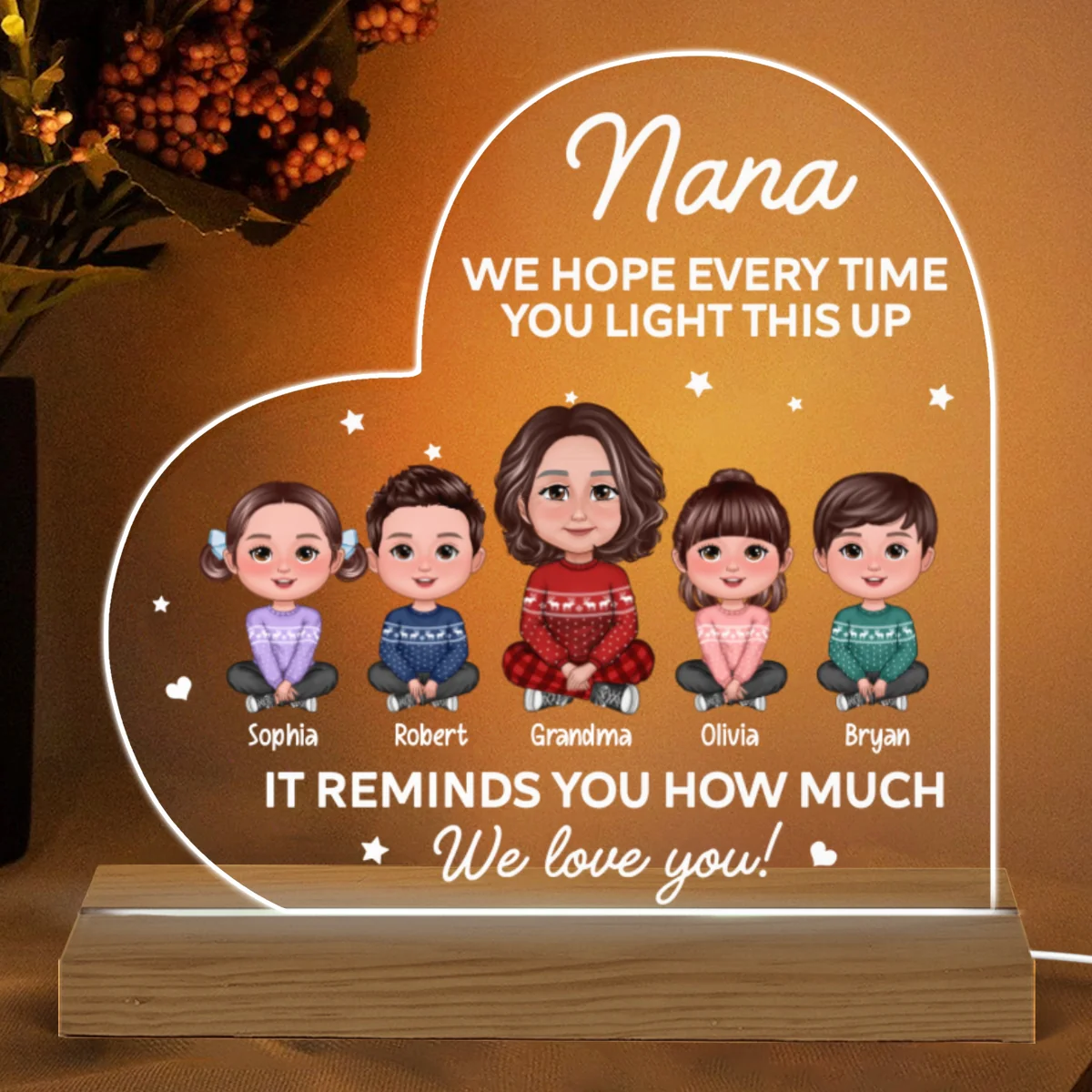 Light This Up Grandma Grandkids Crossed Legs Christmas Gift For Grandma Personalized Heart Acrylic Plaque With LED Night Light - Image 5