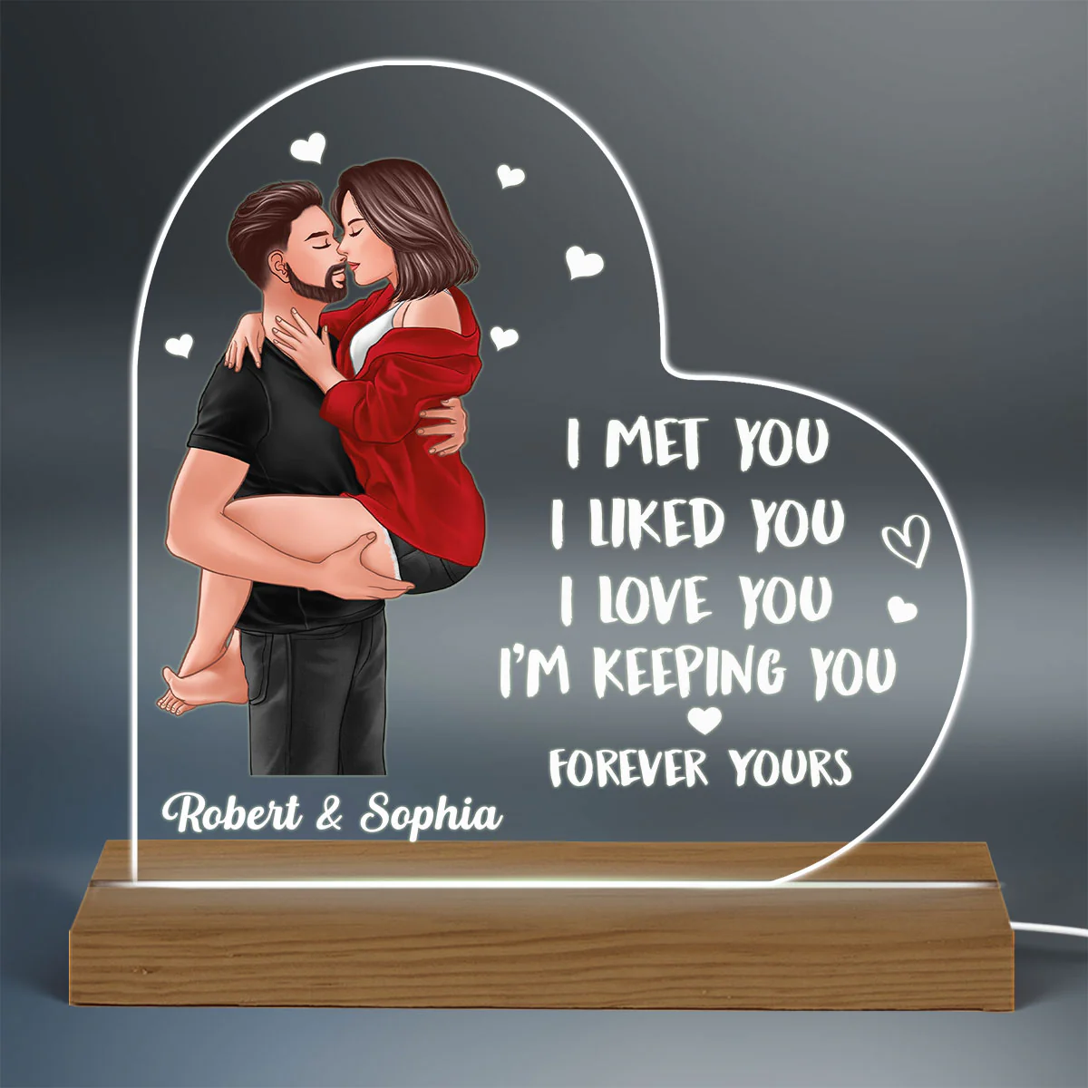 Light This Up When You Want Me Naked Man Holding Woman Kissing Personalized Heart Shaped Acrylic Plaque With LED Night Light - Image 3