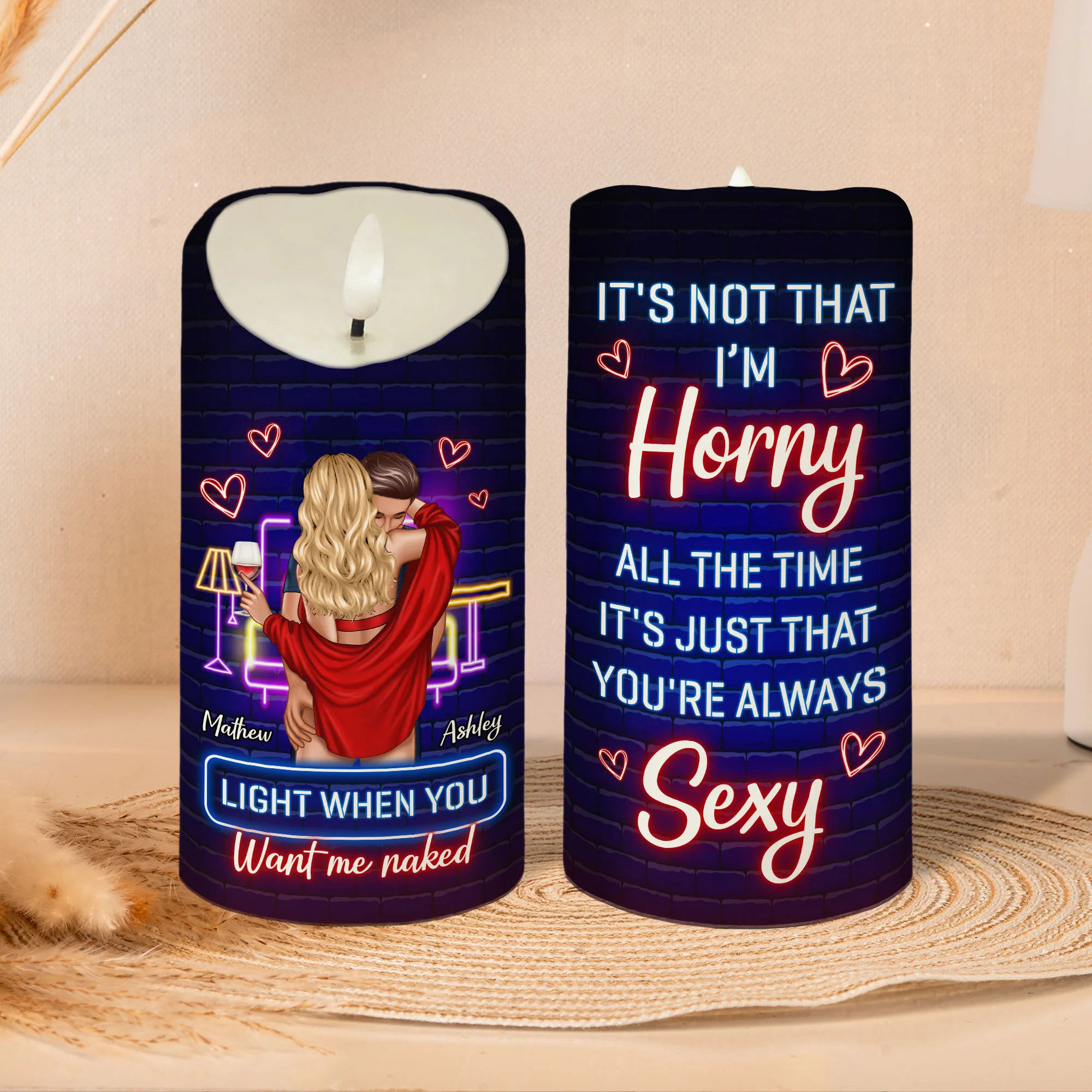 Light When You Want Me Naked Couple Personalized LED Candle - Image 3