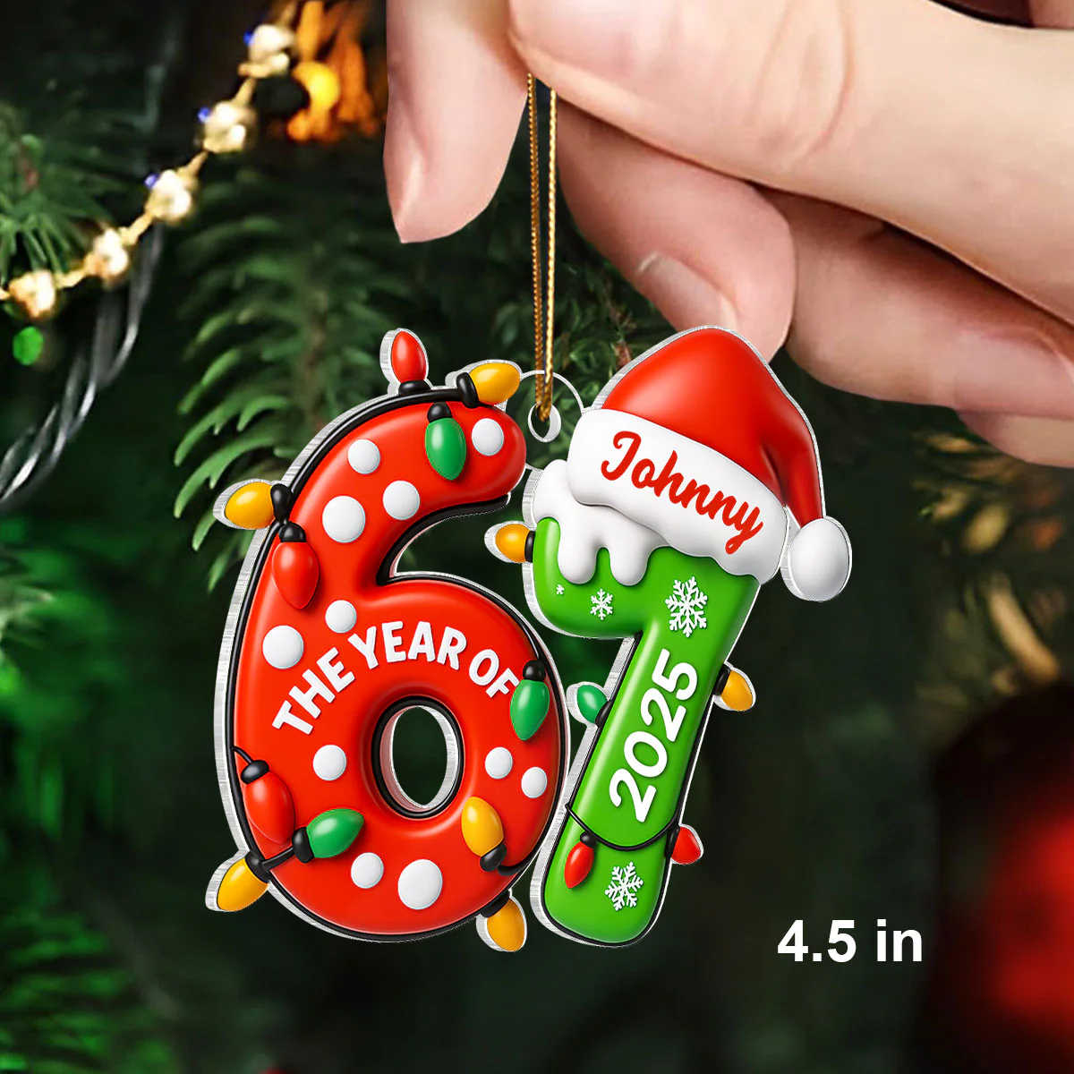 Lights and Santa Hat Six Seven - Personalized Acrylic Ornament - Fun Christmas Decoration, Christmas Gift For Teen, Grandkid, Gen Alpha - Image 2