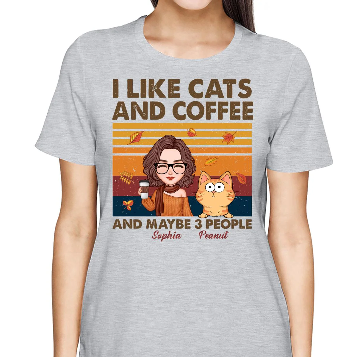 Like Cats Coffee & 3 People Fall Season Cat Mom Personalized Shirt - Image 2